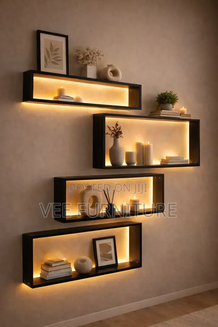 Modern Corner Floating Shelves With Led Lights