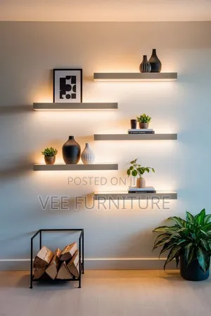 Modern Corner Floating Shelves With Led Lights