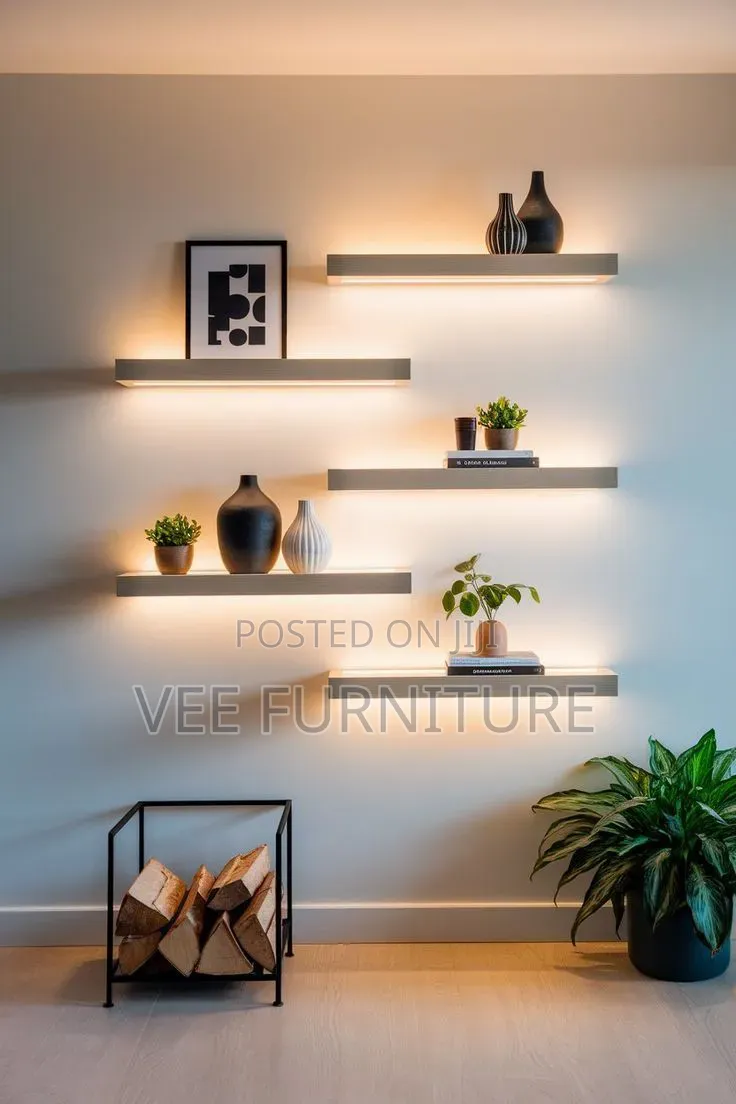 Modern Corner Floating Shelves With Led Lights