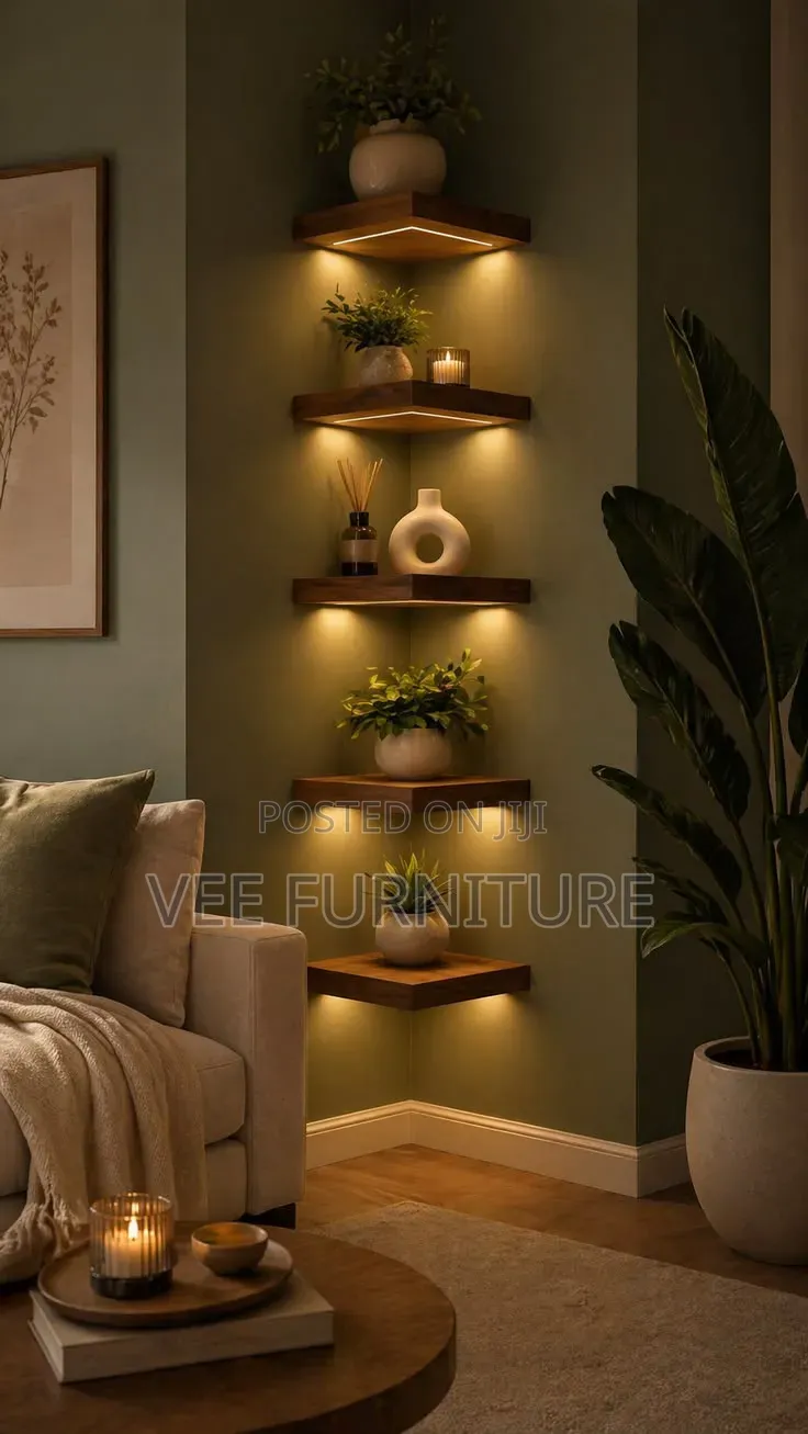 Modern Corner Floating Shelves With Led Lights