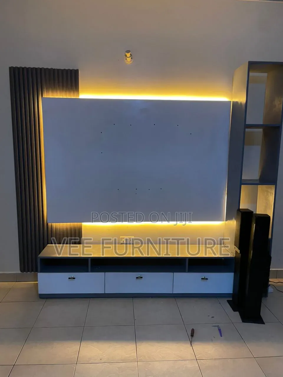 Luxury Floating Tv Wall Unit – Marble + Wood Slats + Led Lights