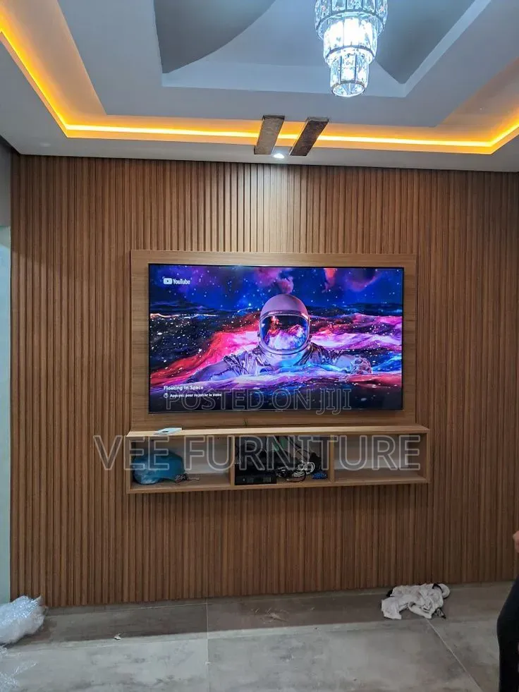 Luxury Floating Tv Wall Unit – Marble + Wood Slats + Led Lights