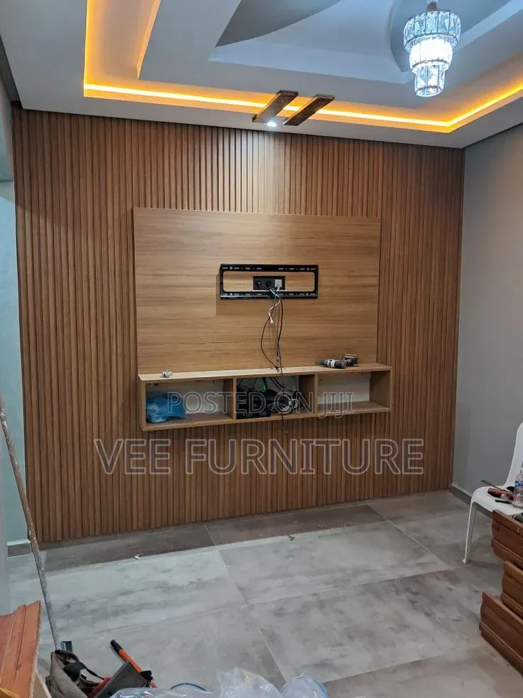 Luxury Floating Tv Wall Unit – Marble + Wood Slats + Led Lights