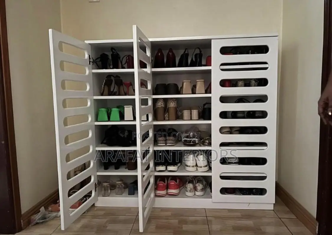 White Slatted Shoe Cabinet