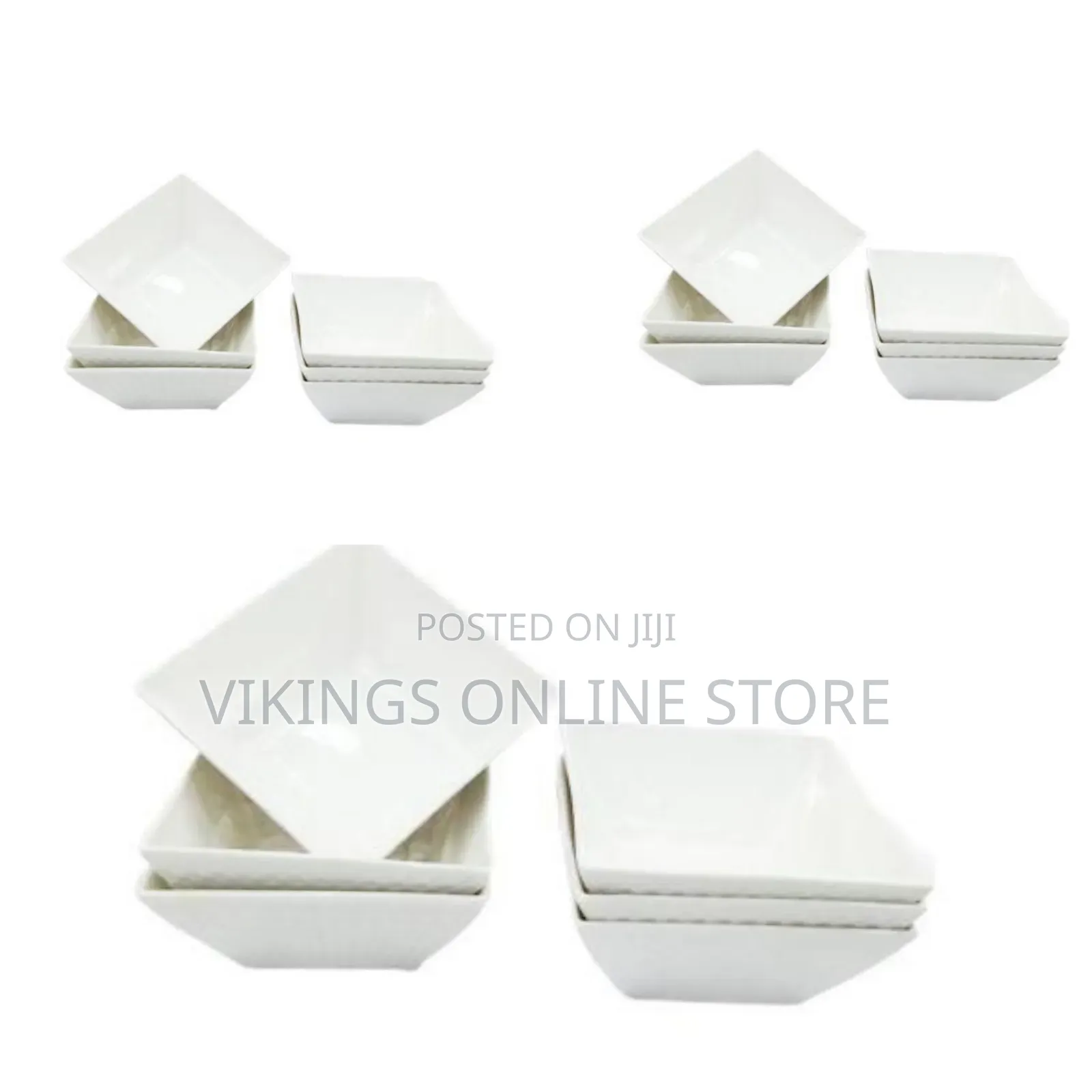 6 Piece Set of Ceramic Square Shaped Dinner Bowls - White