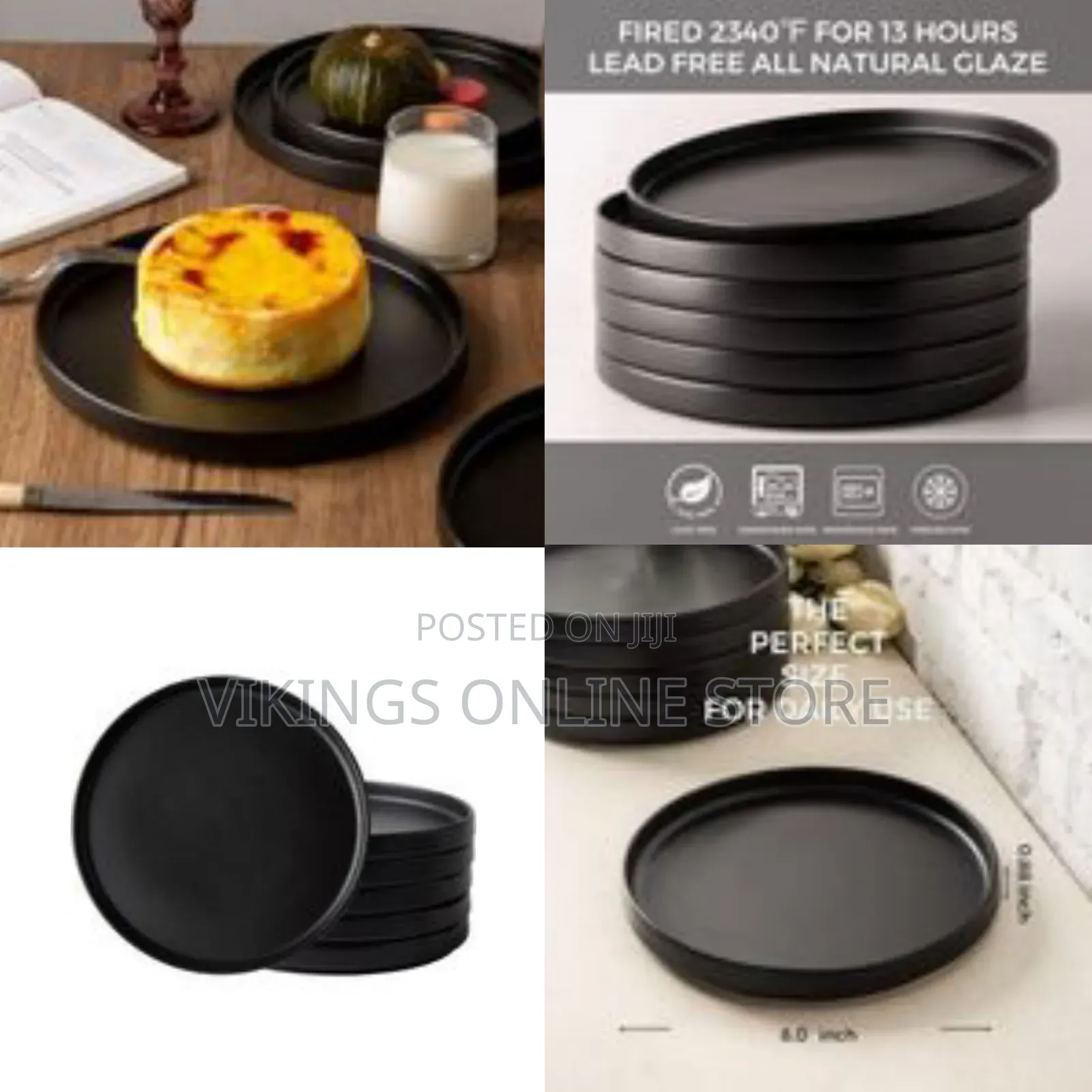 Set of 6 Modern Ceramic Dinner Plates - Multicolor