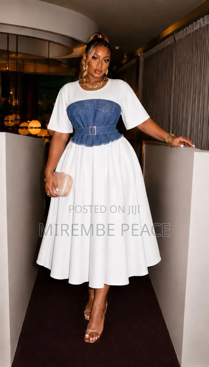 Denim Yoke Flare Midi Dresses