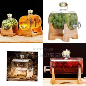 Glass Barrel-Shaped Beverage Dispenser With a Tap - Transparent