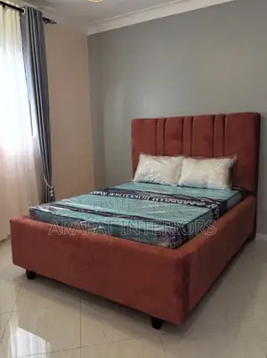 Upholstered Bed Terracotta Tall Channel-Tufted Headboard