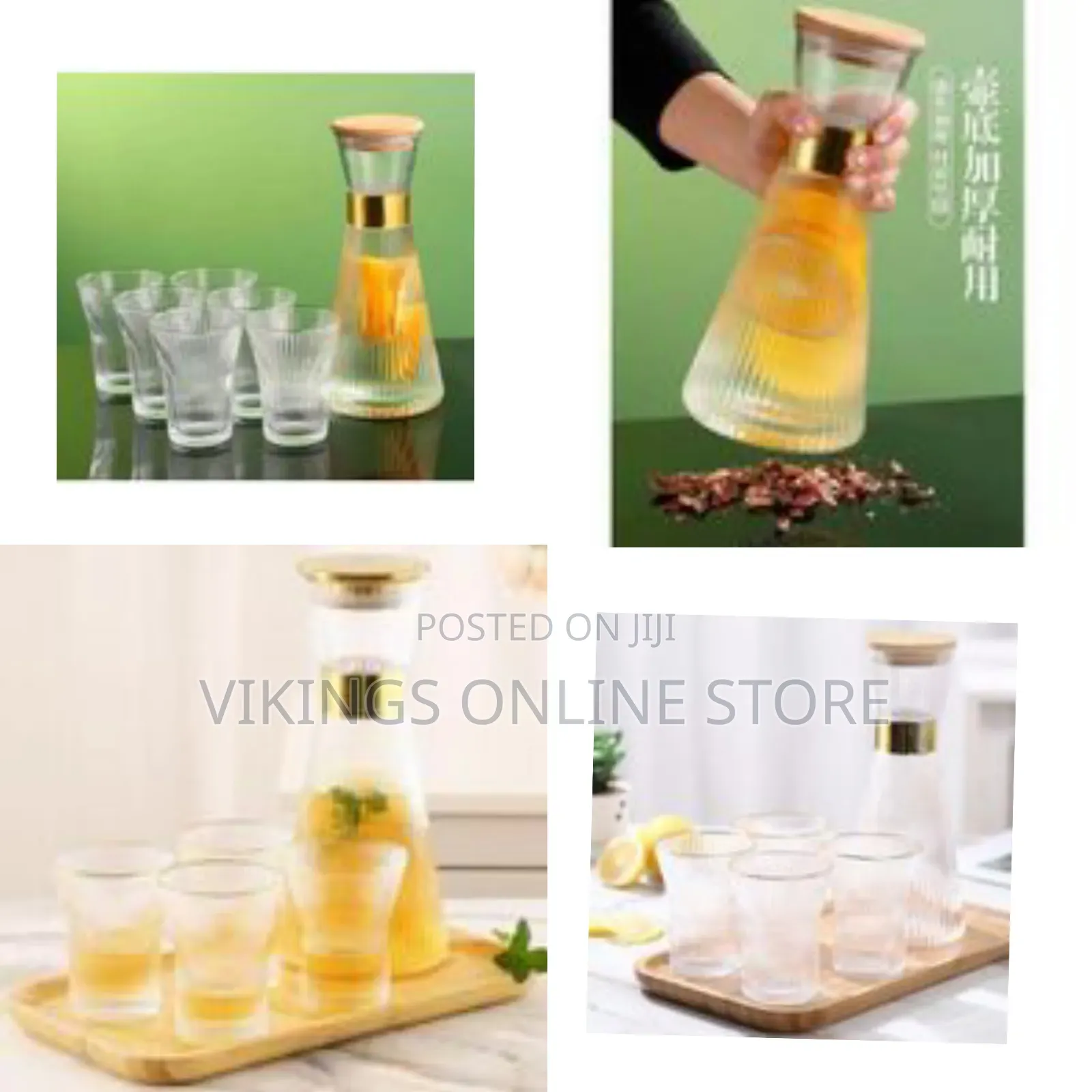 Elegant Fluted Glass Carafe and Tumbler Set With Bamboo Lid (7-Piece)