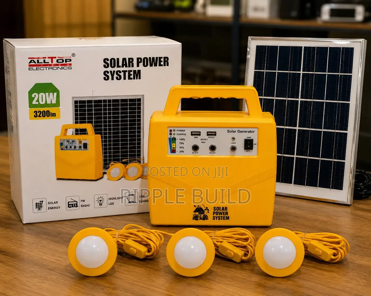 20w Solar Home Lighting Kit With Fm Radio Usb Phone Charging