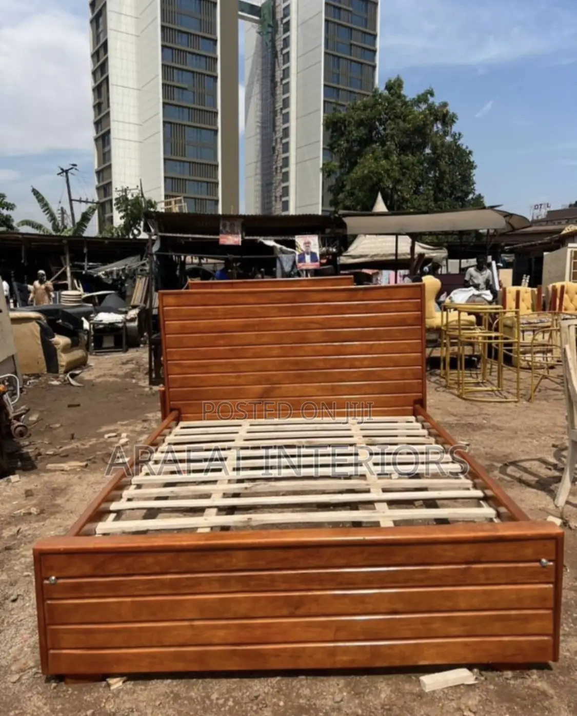 Modern Horizontal Slat Wooden Bed Frame