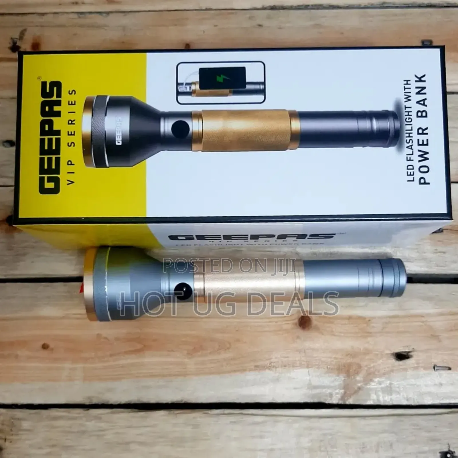Geepas Rechargeable Led Flashlight With Power Bank With 340 Lumens