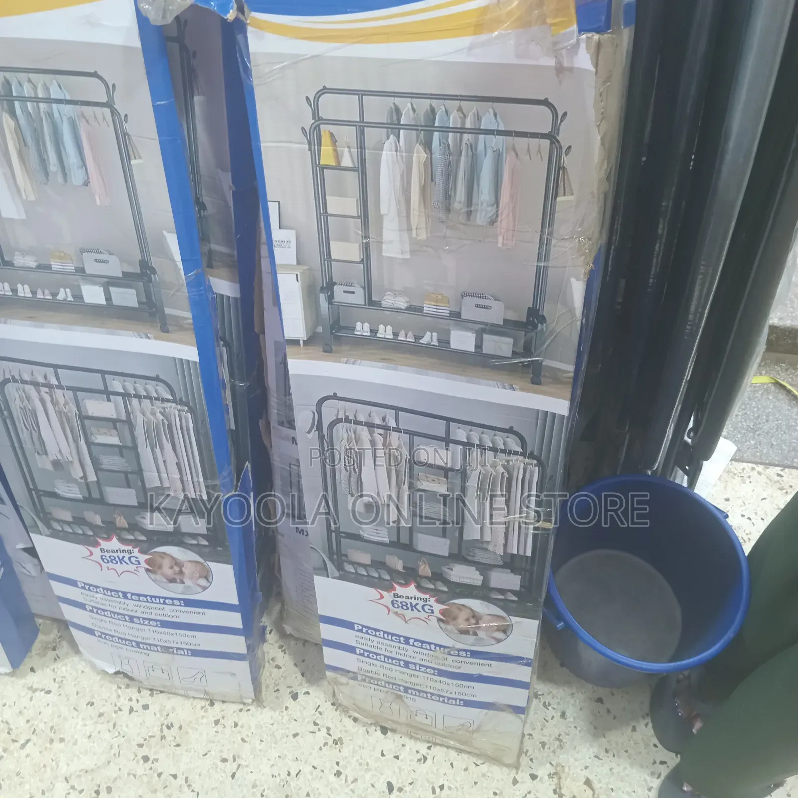 Heavy - Duty Metal Double Clothes Rack With Shelves and Wheels(68)