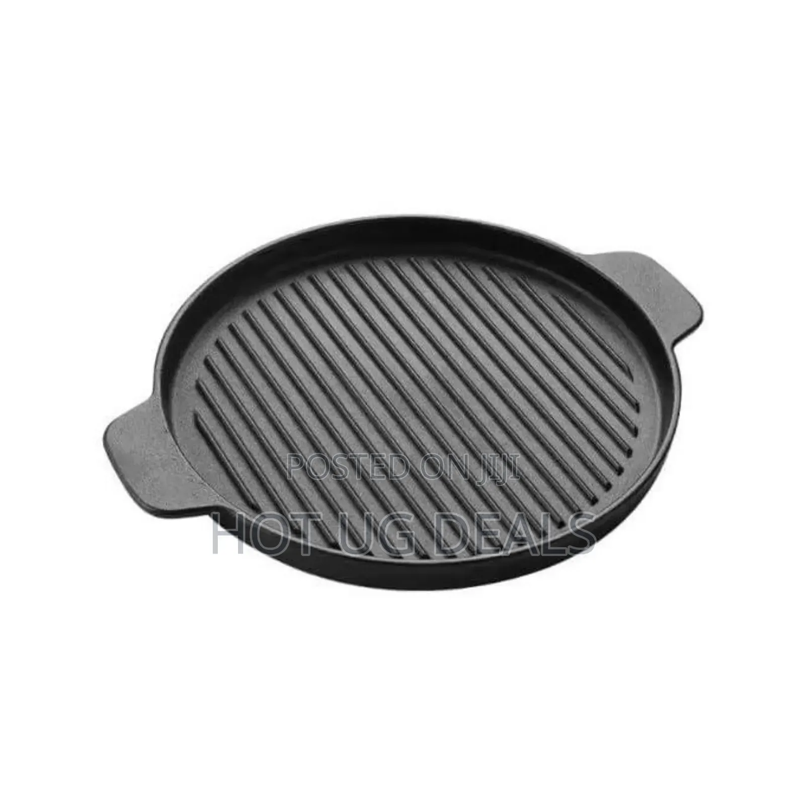 10" Round Cast Iron Grill Skillet With Handles Wooden Base