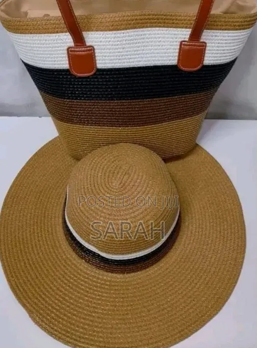 Lpitoy Striped Straw Tote Bag And Sun Hat