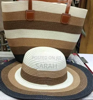 Lpitoy Striped Straw Tote Bag And Sun Hat