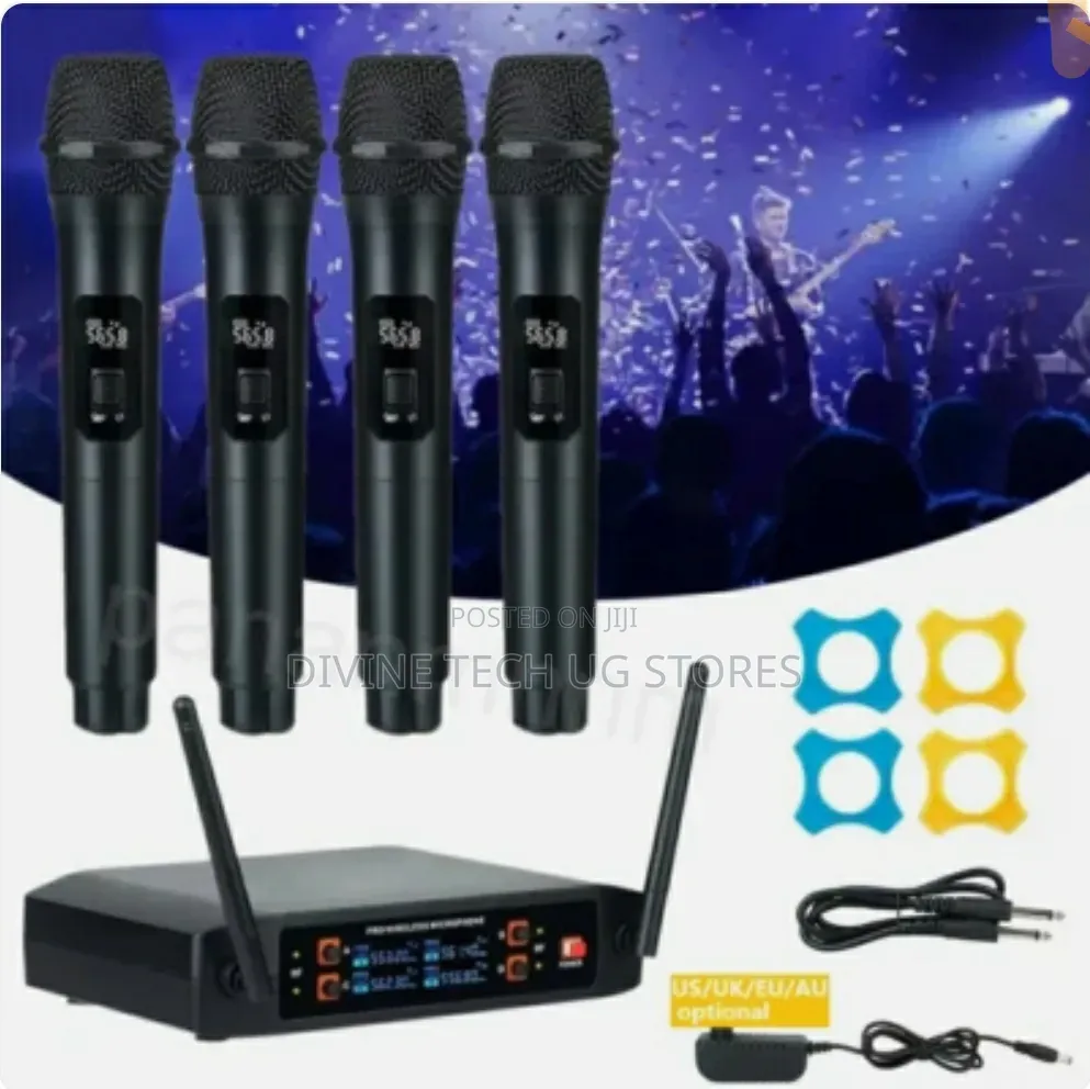 Professional 4 Channel VHF Wireless Dual Microphone Cordless Handheld