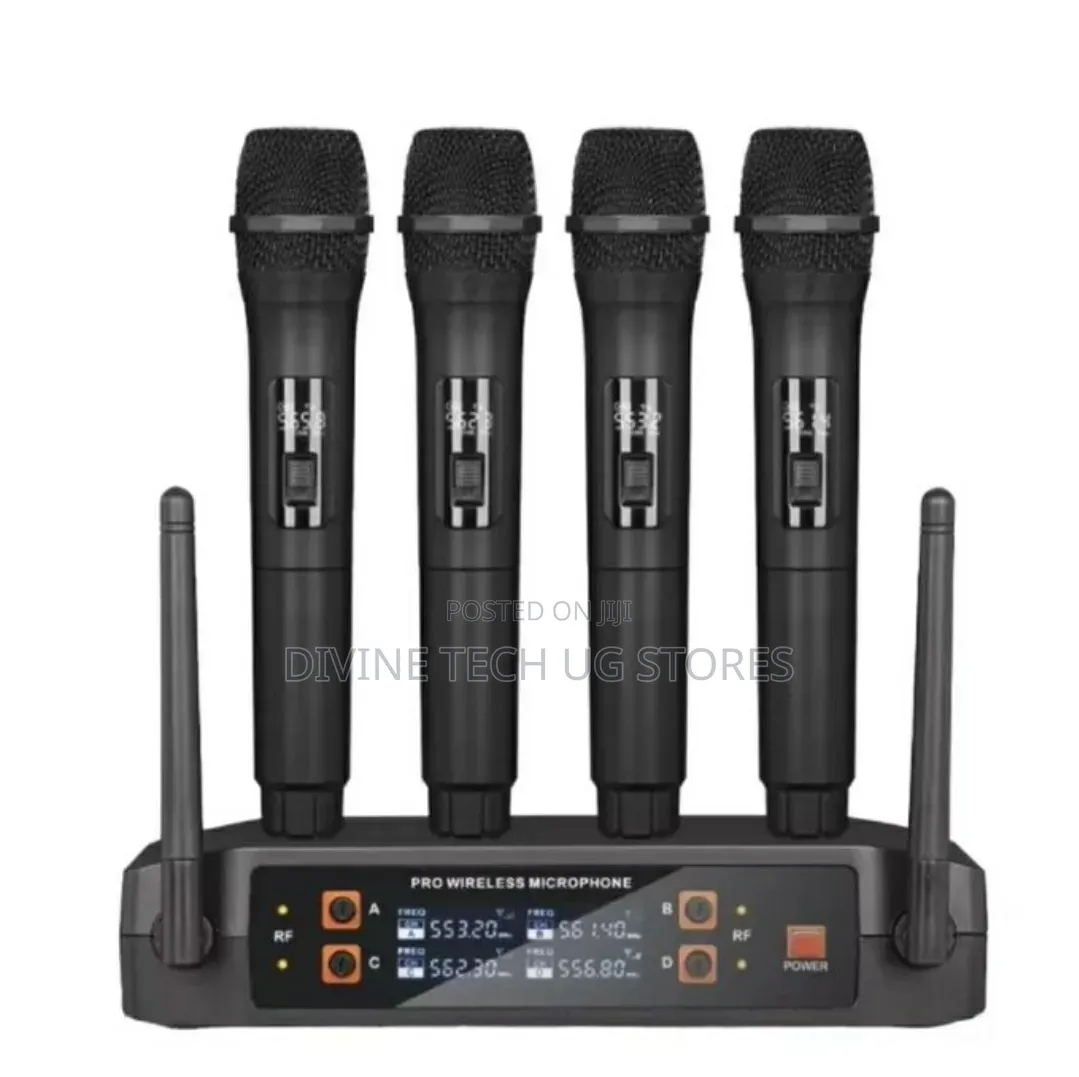 Professional 4 Channel VHF Wireless Dual Microphone Cordless Handheld