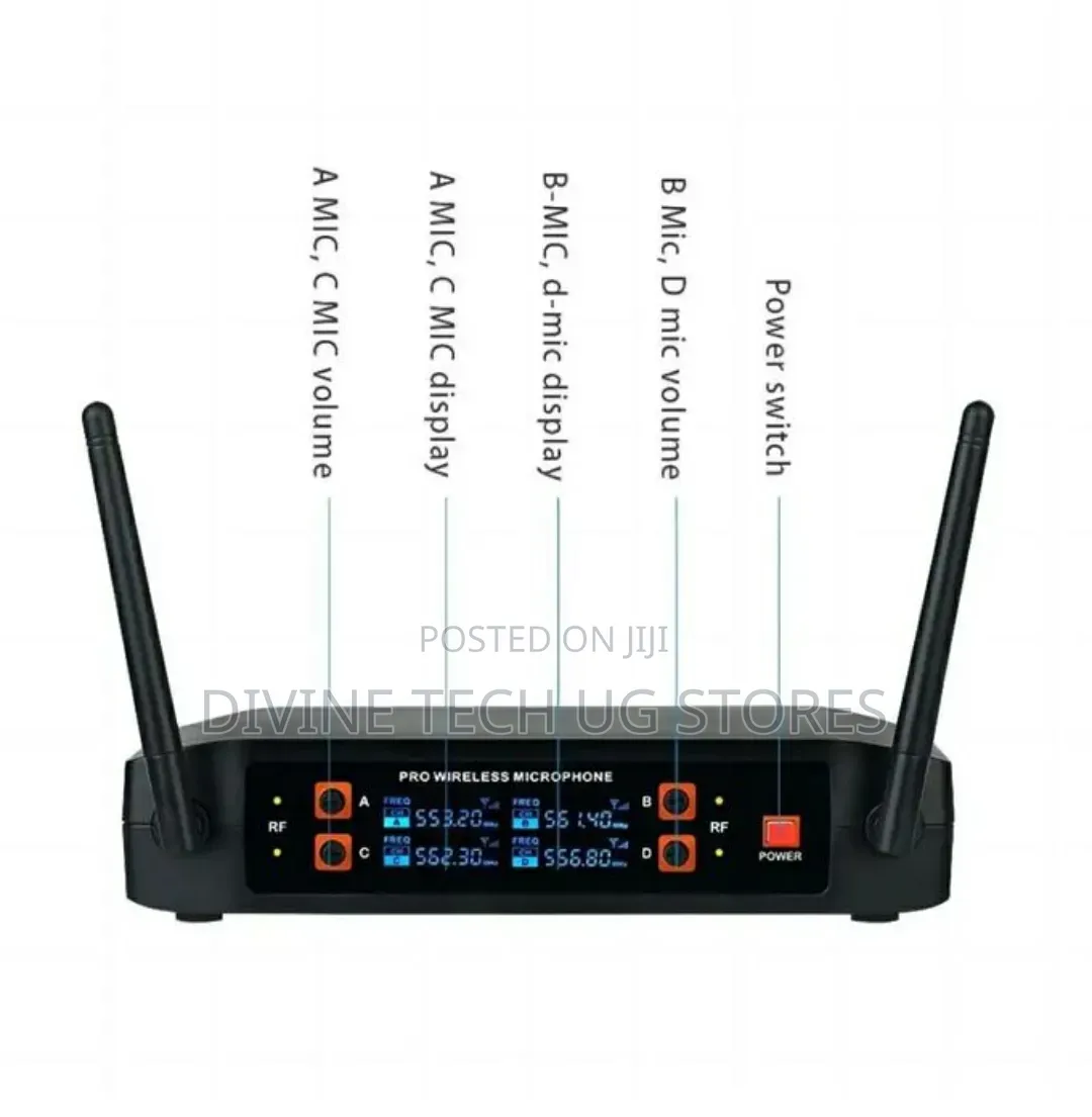 Professional 4 Channel VHF Wireless Dual Microphone Cordless Handheld