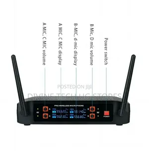 Professional 4 Channel VHF Wireless Dual Microphone Cordless Handheld