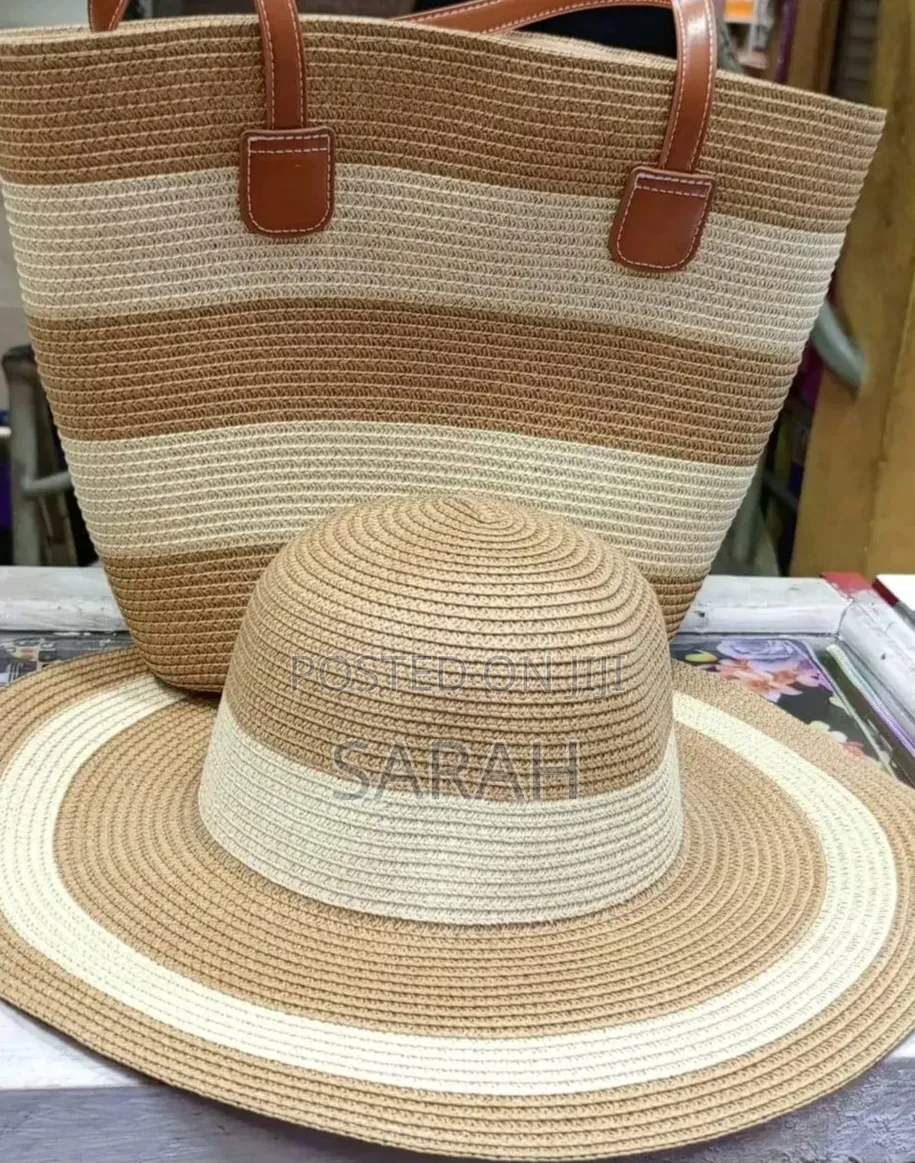 Beige Straw Beach Hat Bag