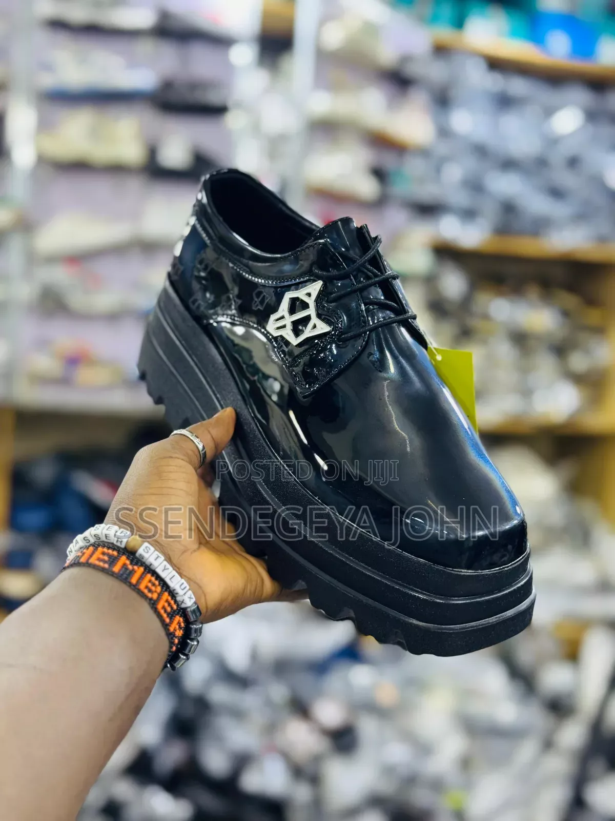 Black Patent Leather Chunky Soled Shoes.