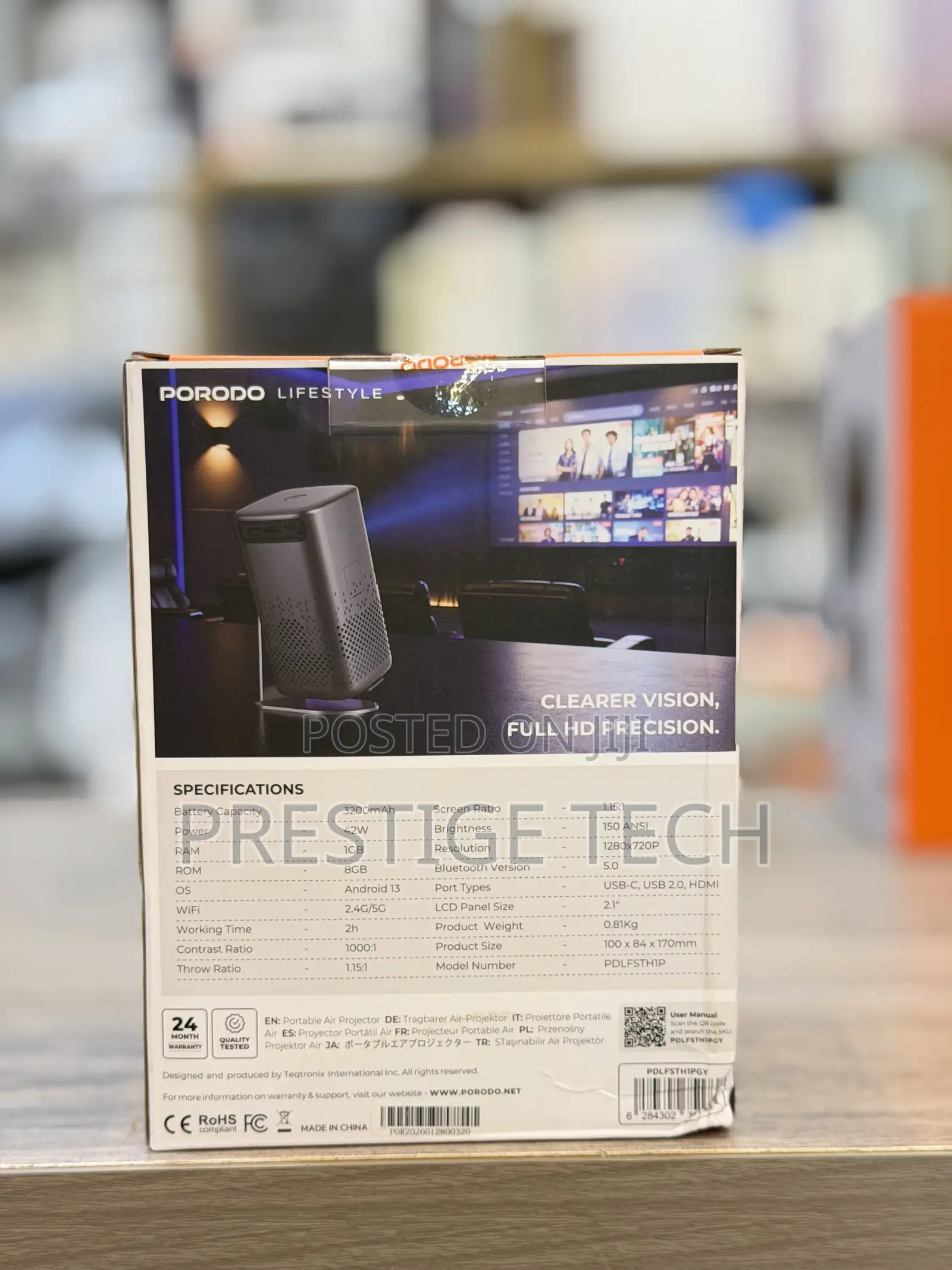Porodo Gobo Portable Air Projector, Rechargeable Projector