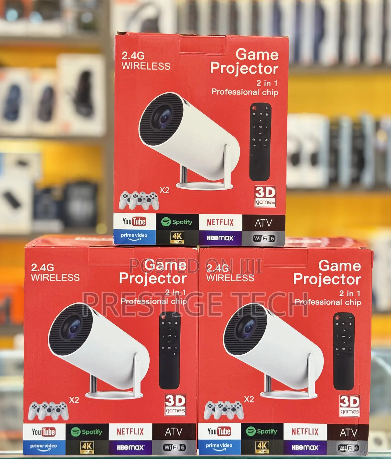 Game Projector With 2 Pads, 2in1 Game Stick, Android Tv Projector