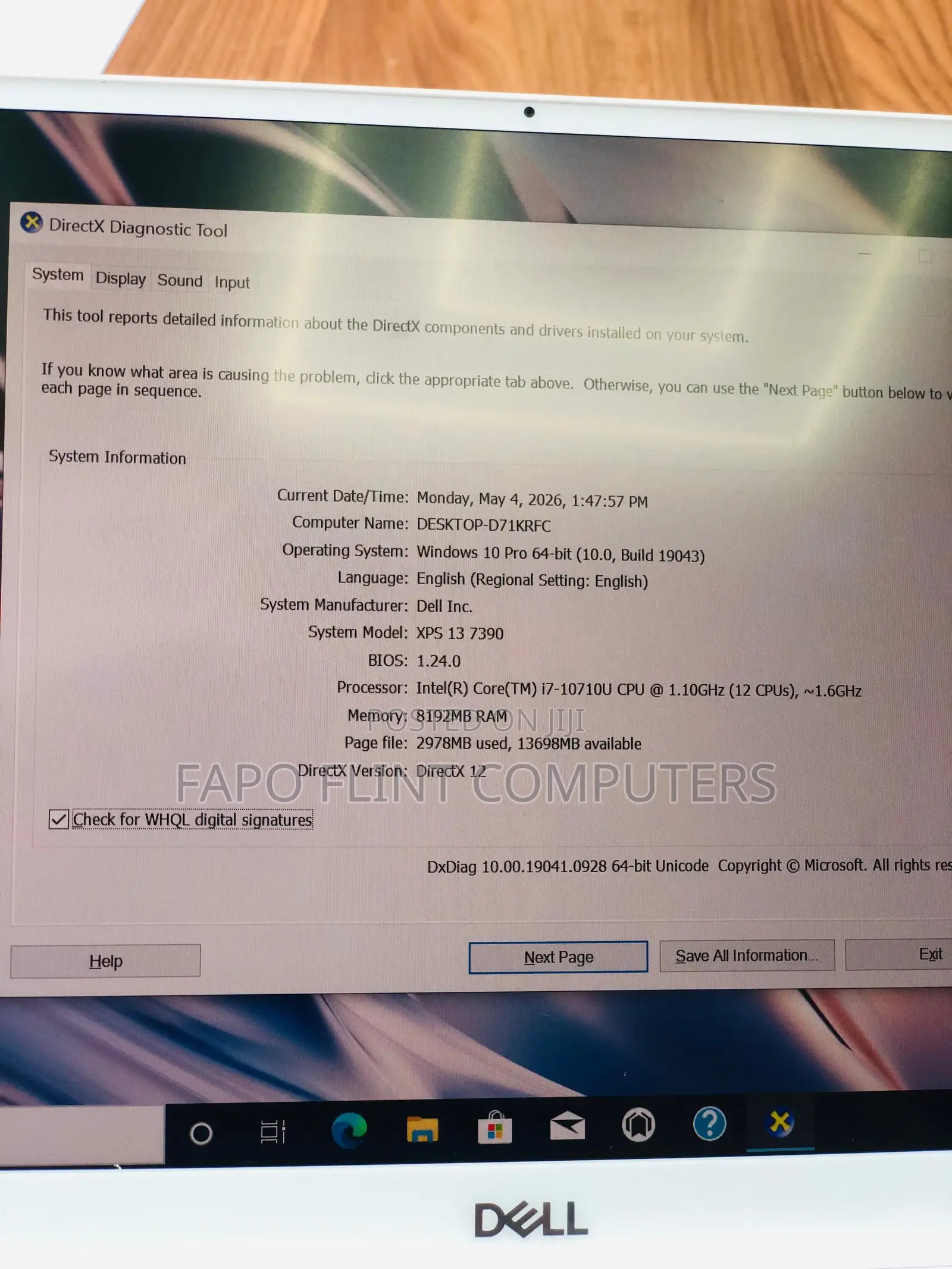 Laptop Dell XPS 13 7390 8GB Intel Core i7 SSD 256GB