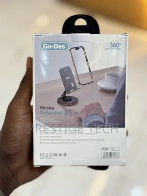 Go Des Foldable Desktop Phone Stand 360° Phone Holder Wooden Finish