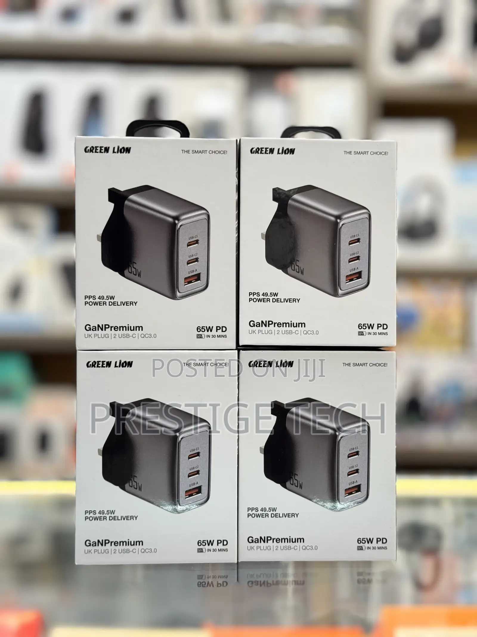 Green Lion Gan Premium Charger 65w Pd, 3ports Adapter