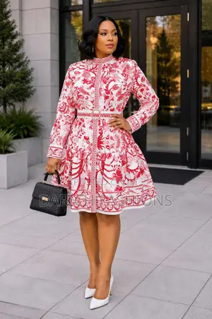 Red and White Floral Dress