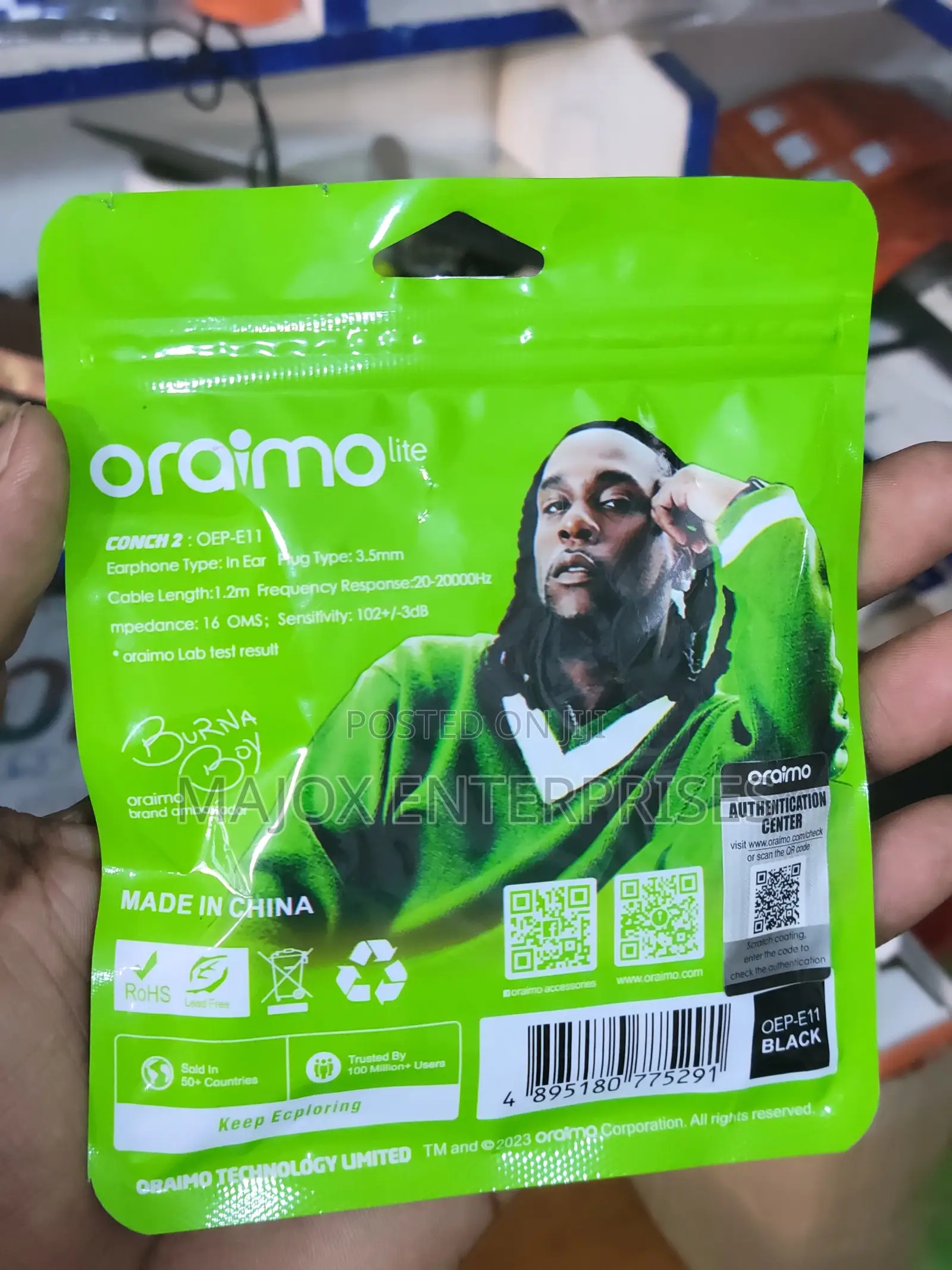 Oraimo Wired High Quality Lasting Earphones-Black./Green/White