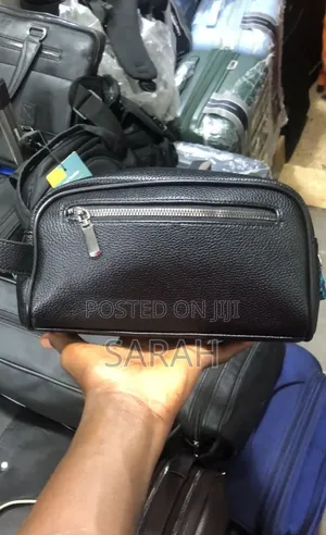 Black Pebbled Leather Unisex Clutch Bag