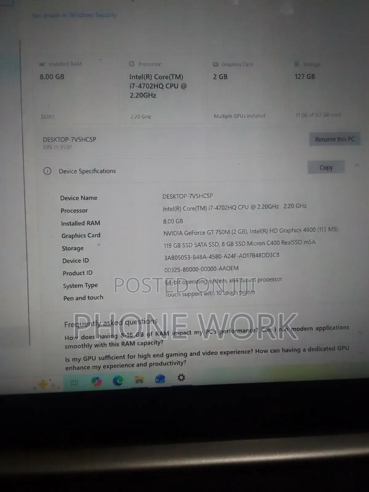 Laptop Dell XPS 15 9530 8GB Intel Core i7 SSD 512GB