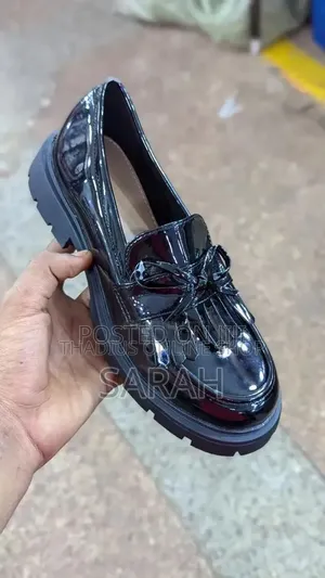 Black Faux Patent Leather Loafers