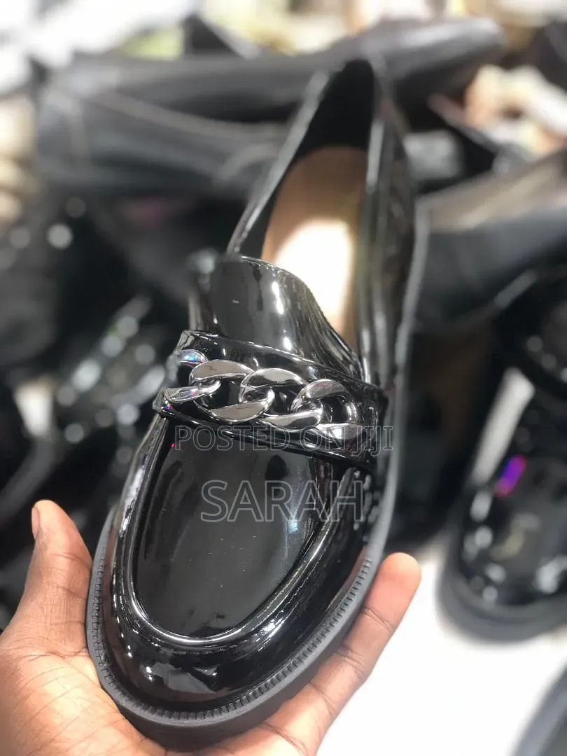 Black Faux Patent Leather Loafers
