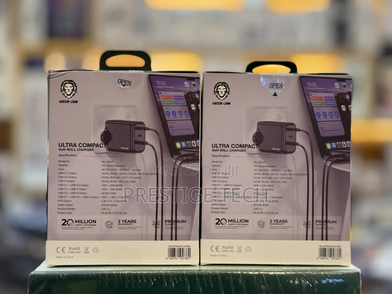 Green Lion Ultra Compact 65w Gan Wall Charger With Type C Cable