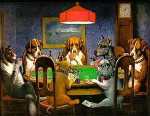 Replica of Dogs Playing Poker Painting by Cassius Marcellus Coolidge