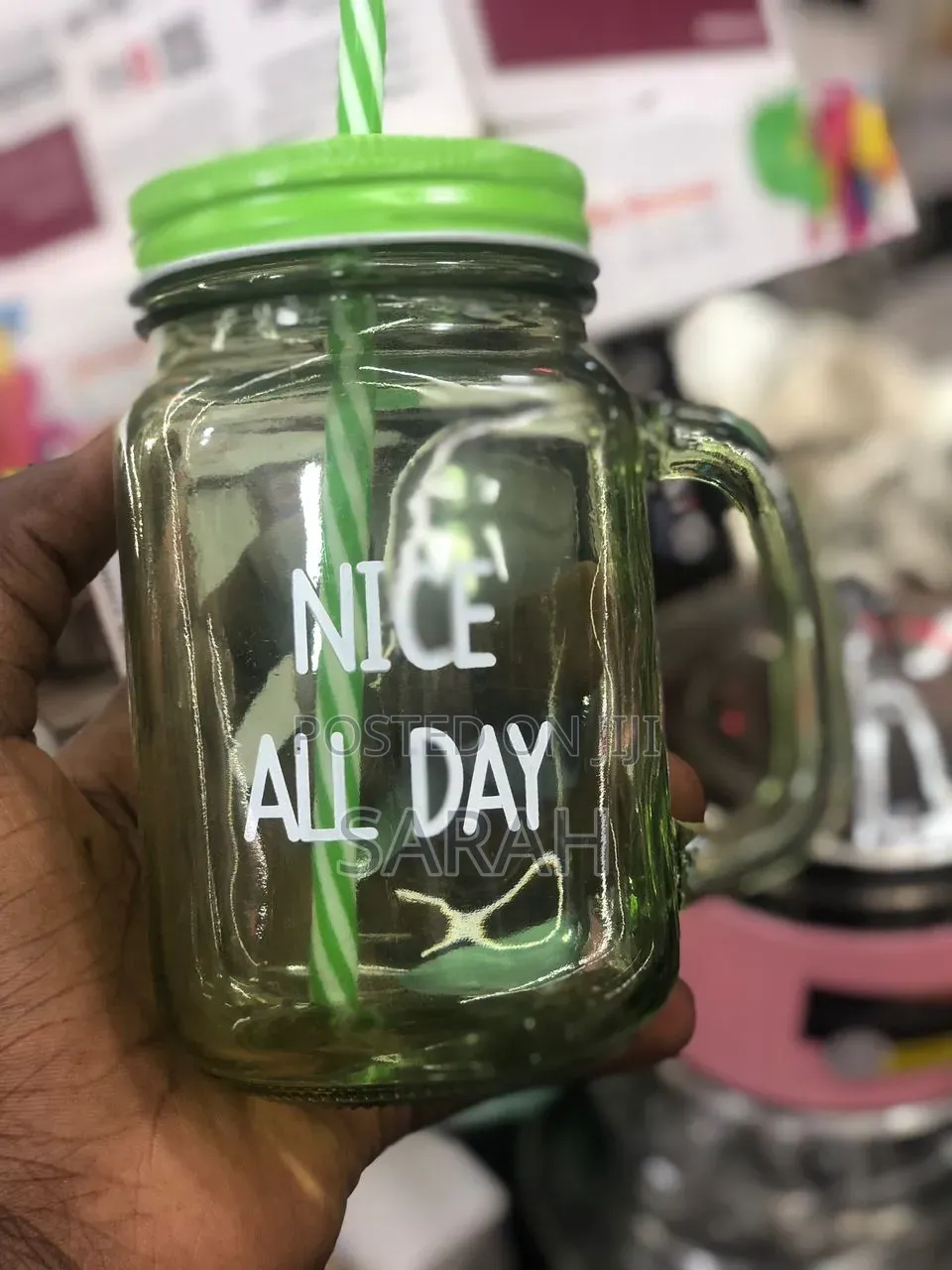 Green Glass Mason Jar Mug