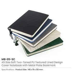 Soft Pu Cover Notebooks in A5 Size With a Metal Plate Bookmark