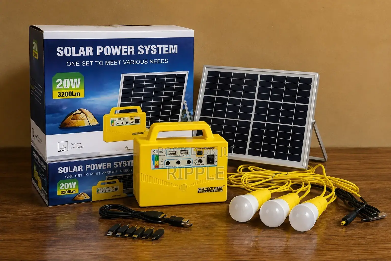 20w Solar Home Lighting Kit With 3 Led Bulbs USB Phone Charging