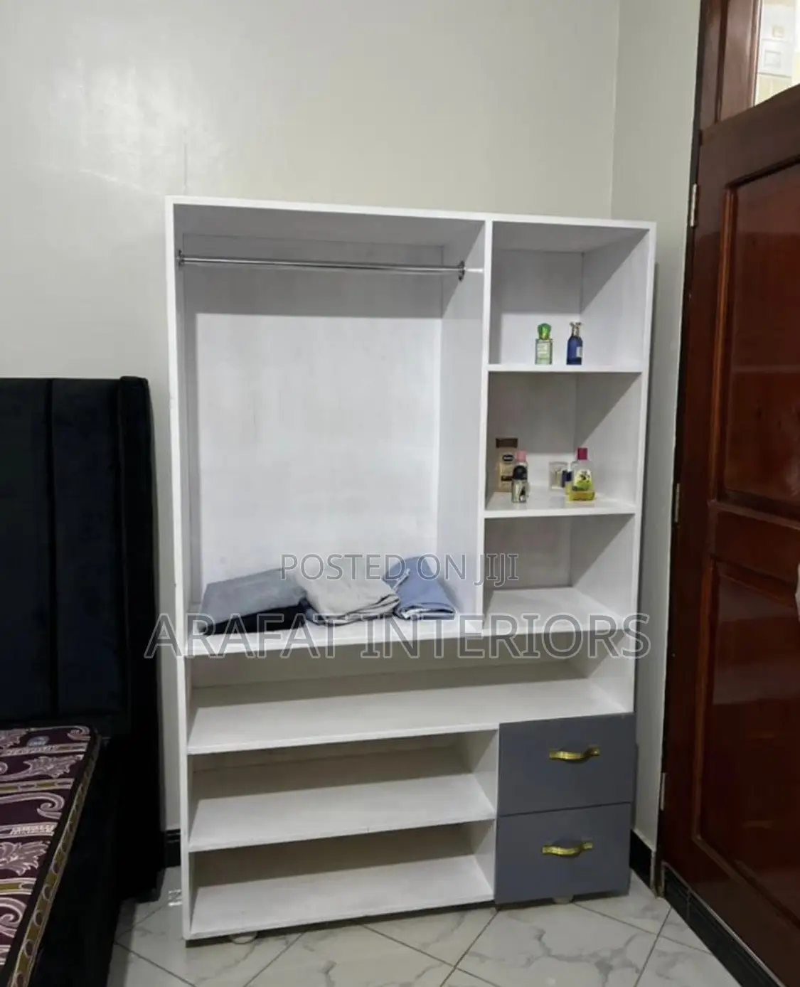 Stylish White Wardrobe With Hanging Space + Shelves + Drawers!