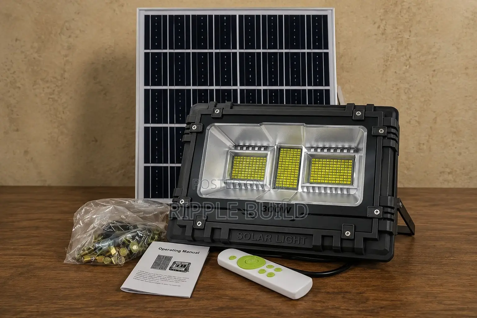 300w Solar Flood Light With Panel Remote Control Security Light