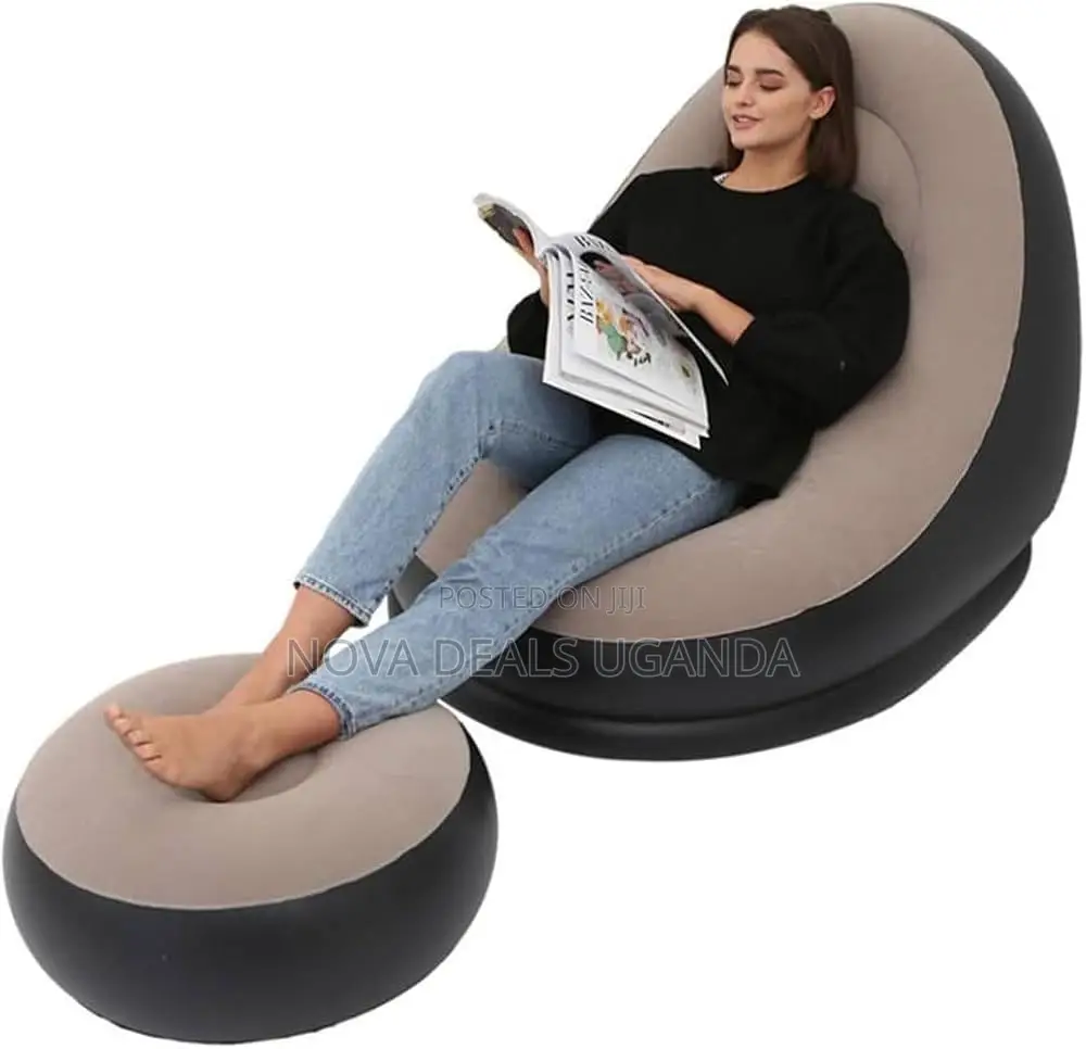 2-in-1 Lounge Folding Inflatable Portable Sofa Bed With Footsool