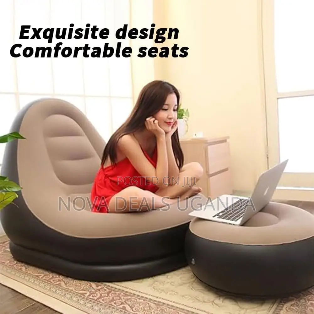 2-in-1 Lounge Folding Inflatable Portable Sofa Bed With Footsool