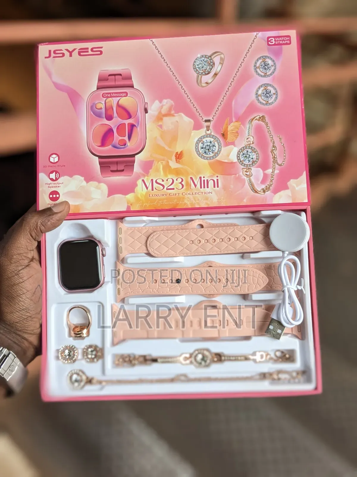 Jsyes Ms23 Mini Ladies Smartwatch Gift Set 3 Strap Jewelry Bundle Pink
