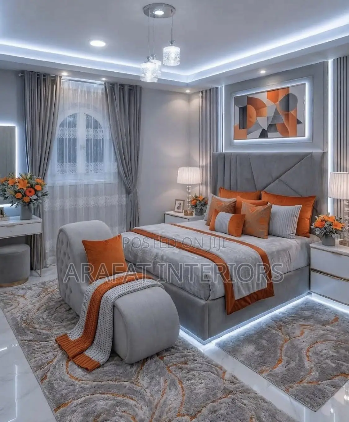 Modern Grey Upholstered Bedroom Set