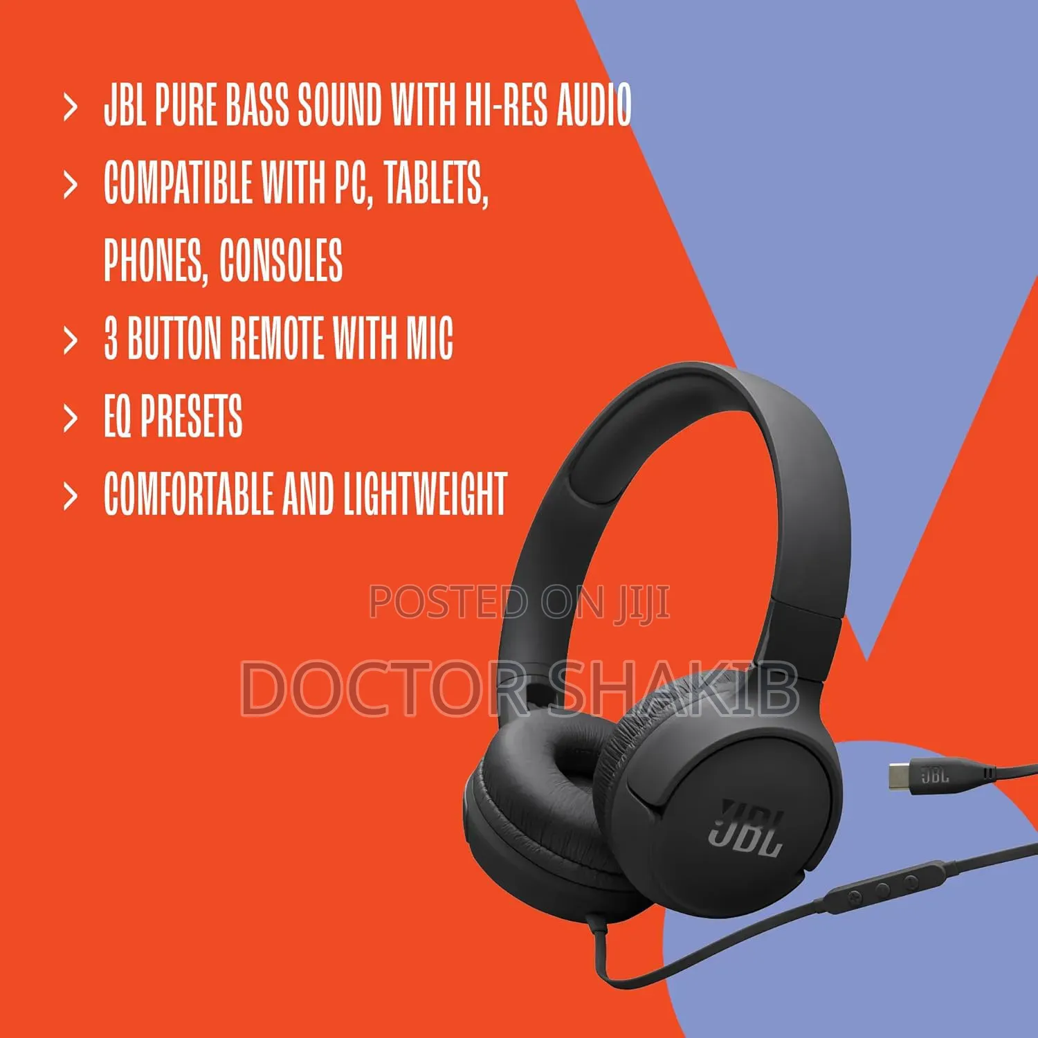 JBL Tune 520c Wired on-Ear Headphones in Black.